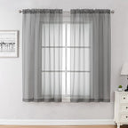Chyhomenyc Charcoal Grey Sheer Curtains 45 Inch Long 2 Panels, Light Filtering by Chyhomenyc