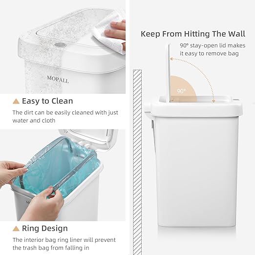 MOPALL Trash Can with Lid, Garbage Can with Press Top & Foot Pedal, Kitchen - Image 3