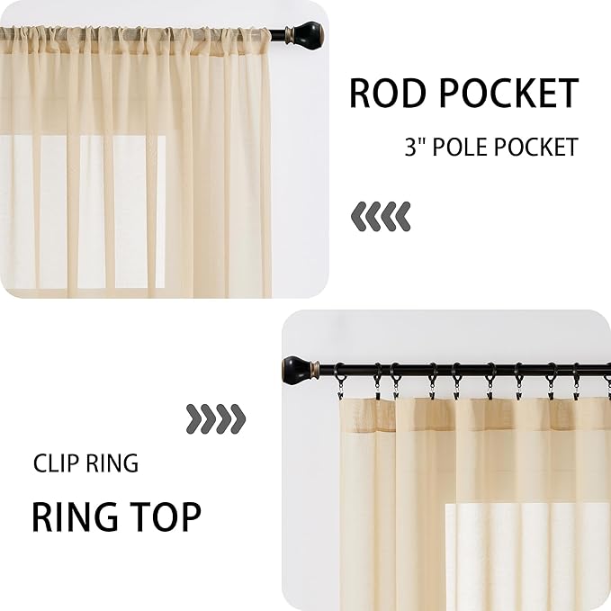 Tollpiz Short Sheer Door Curtains Closet Linen Textured Curtains Sheer Doorway - Image 5