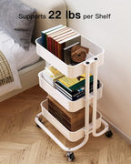 Pipishell 3 Tier Metal Rolling Utility Cart, Heavy-Duty Storage Rolling Cart - Image 3
