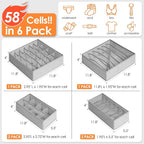 6 Pack Sock Underwear Drawer Organizer Dividers, 58 Cell Foldable Fabric - Image 4