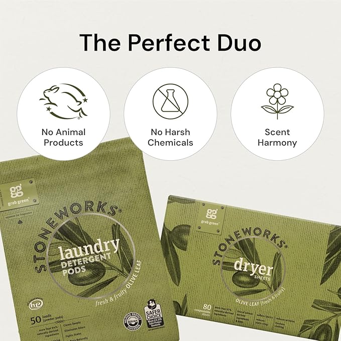 Grab Green Stoneworks Laundry Detergent Pods and Dryer Sheet Bundle, Olive Leaf - Image 5