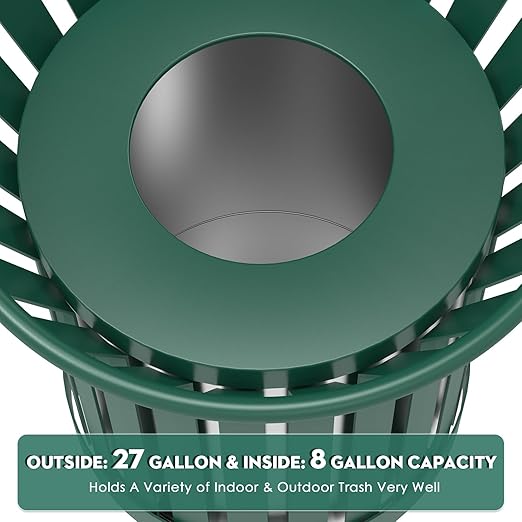 Round Heavy Duty Outdoor Trash Can, Large Metal Slatted Garbage Can - Image 5