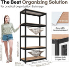 HOMEDANT House Black 5-Tier Laminated Metal Shelving Unit Adjustable Storage - Image 2
