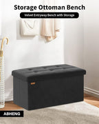 Folding Storage Ottoman, Velvet Storage Bench, Removable Divider, - Image 5