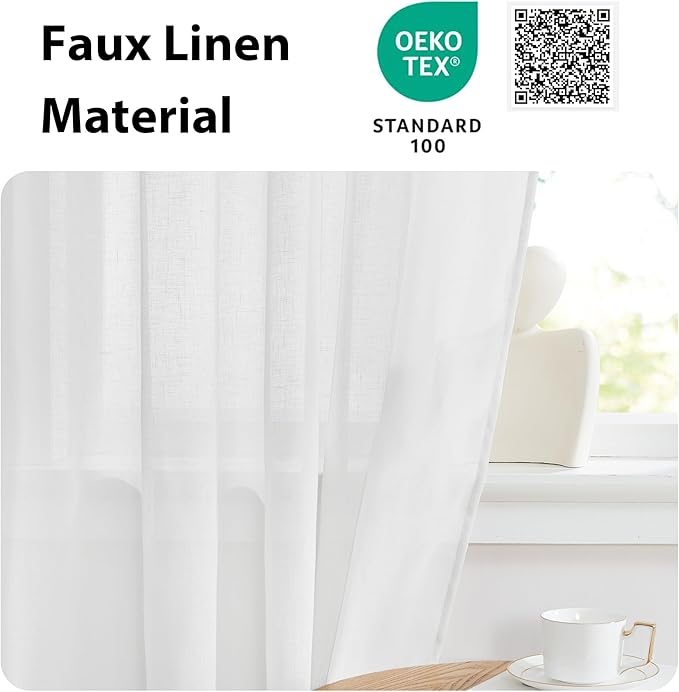 NICETOWN Linen Semi Sheer French Door Panels 80 inch Long, Light Filtering - Image 5