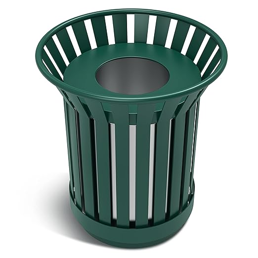 8Gallon Round Large Outdoor Trash Can, Heavy Duty Metal Slatted Garbage Can by Gaonala