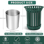 16Gallon/62L Commercial Outdoor & Indoor Metal Trash Can, Outdoor Slatted Trash - Image 3