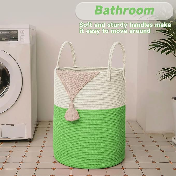 Large Woven Laundry Basket Hamper, 60L Cotton Rope Storage Bin - Image 5