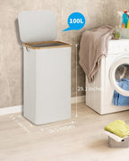 efluky Laundry Basket with Lid and Removable Bag, 100L Tall Laundry Hamper with - Image 3