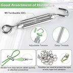 Turnbuckles for Cables Wire, 1/8" X 100Ft Green PVC Coated Wire Rope Kit - Image 4