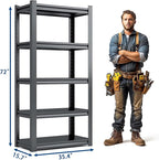 72" H Garage Shelving, Metal Storage Shelves, Adjustable 5 Tier Storage Rack - Image 2