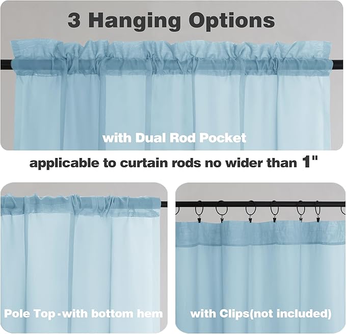 Chyhomenyc Light Blue Sheer Curtains 72 Inch Length 2 Panels, Light Filtering - Image 2