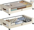 Under Bed Storage with Wheels, XXL 60L Under Bed Storage Containers with Clear by Gofujuco