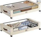 Under Bed Storage with Wheels, XXL 60L Under Bed Storage Containers with Clear by Gofujuco