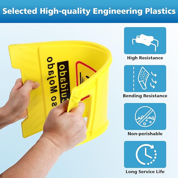 6-Pack Caution Wet Floor Sign, 17.5" Height, Bright Yellow Double-Sided Folding - Image 3