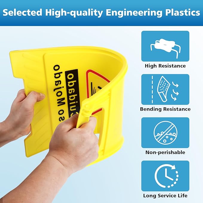 3-Pack Caution Wet Floor Sign, 17.5" Height, Bright Yellow Double-Sided Folding - Image 3