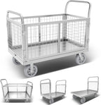 Platform Truck Cart with Cage, 6 in1 Foldable Flatbed Cart Heavy Duty Push Cart by Warmyou
