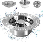 3 in 1 Kitchen Sink Drain Strainer Stopper, Stainless Steel Pop Up Sink Stopper by Goeveo