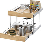 Pull Out Cabinet Organizer, Heavy-Duty Slide Out Shelf, Wood and Wire Basket by SikarouStorageSpecialist