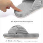 Chantomoo Slippers for Women Memory Foam House Bedroom Corduroy Bow Crossbands - Image 2