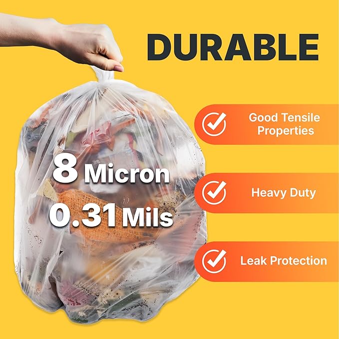 7-10 Gallon Trash Bags, 8 Micron High Density Garbage Can Liners Bulk, Natural - Image 4