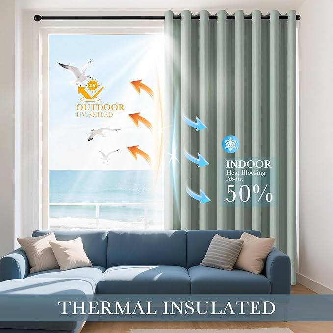 PONY DANCE Sage Green Kitchen Curtains 45 inch Length, Thermal Insulated - Image 3