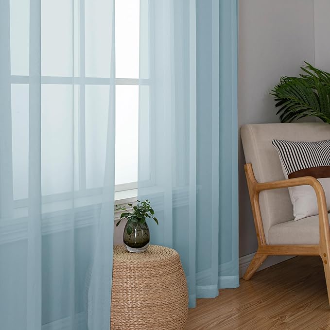 Chyhomenyc Light Blue Sheer Curtains 63 Inch Length 2 Panels, Light Filtering - Image 4