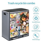 16 Gallon Rectangular Stainless Steel Trash Can, Dual Compartment Garbage Bin - Image 4