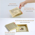 RANDOM Brushed Gold Shower Drain Square 6 Inch Shower Floor Drain - Image 3