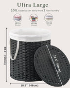 Laundry Hamper with Lid Wicker Laundry Hamper Round 26.5 Gal Laundry Basket - Image 4