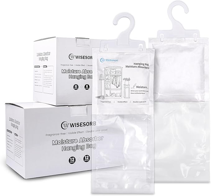 Moisture Absorber Hanging Bags 6 Pack - 7 oz Fragrance-Free Dehumidifier by Wisesorb
