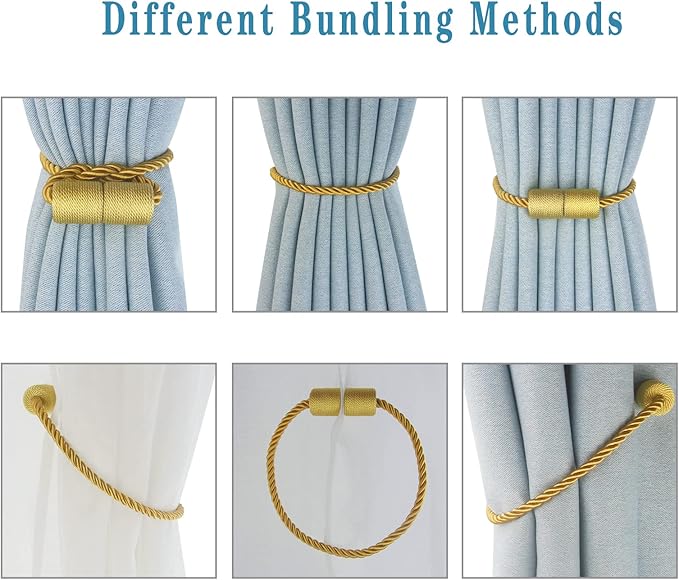 Magnetic Curtain Tiebacks 6 Pack Gold Curtain Rope Tieback Curtain Holders - Image 4