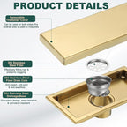 uxcell Rectangular Shower Drain, Brushed 304 Stainless Steel Odor-Proof Floor - Image 3