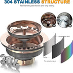 BOTEMY Stainless Steel Copper Sink Drain Strainer Kit 3-1/2 inch Kitchen Drain - Image 2