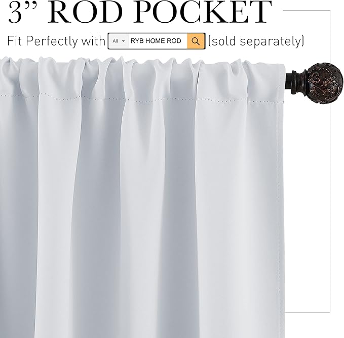 RYB HOME White Curtains for Small Window Energy Efficiency Room Darkening - Image 2