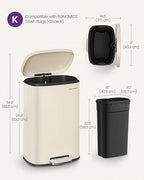 SONGMICS 13 Gallon Trash Can, Stainless Steel Kitchen Garbage Can, Recycling or - Image 6