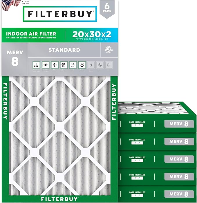 Filterbuy 20x30x2 Air Filter MERV 8 Dust Defense Replacement, Electrostatic by Filterbuy
