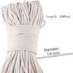 328 Feet 1/4 Inch White Natural Cotton Rope, Cotton Clothesline Rope, - Image 2