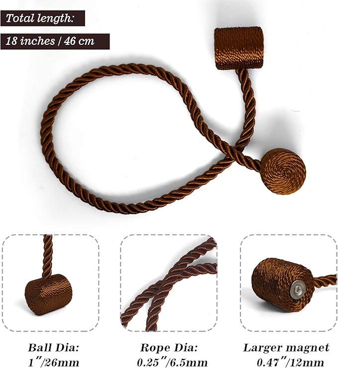 Hion Magnetic Curtain Tiebacks Dark Brown 2pcs, Curtain Tiebacks Buckles - Image 3