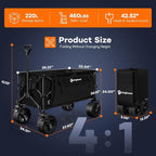 38"L Collapsible Wagon Cart Foldable, 460lbs Weight Capacity 220L Heavy Duty - Image 4