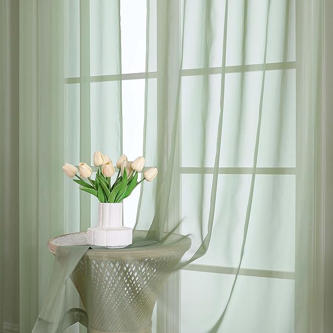 Chyhomenyc Extra Long Sage Green Sheer Curtains 120 Inches Long 2 Panels - Image 7