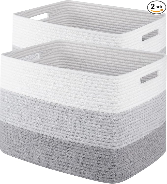 Storage Baskets for Organizing, 2 Pack Woven Basket for Storage, Rectangle by SIXDOVE