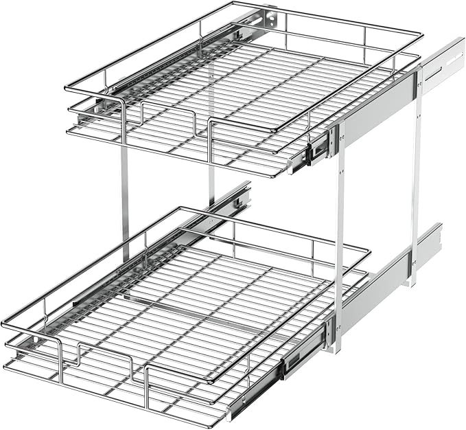 LOVMOR 2 Tier Individual Pull Out Cabinet Organizer 14" W x 18" D, Slide Out by LOVMOR
