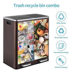 16 Gallon Rectangular Stainless Steel Trash Can, Dual Compartment Garbage Bin - Image 5