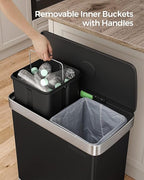 SONGMICS Kitchen Trash Can, 16 Gallon Dual Compartment Garbage Can, 60L Pedal - Image 5