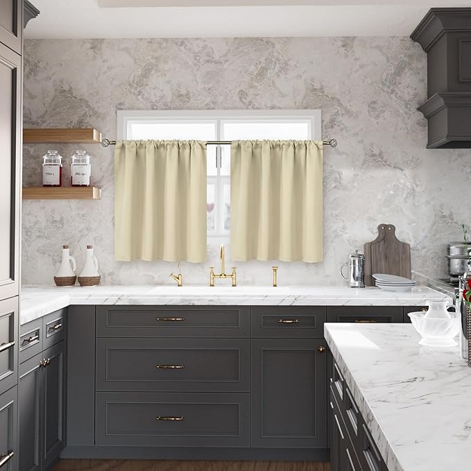 BGment Beige Blackout Curtains for Bedroom Kitchen 45 Inches Long - Image 2
