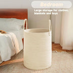 Large Woven Laundry Basket Hamper, 100L Cotton Rope Storage Bin - Image 4