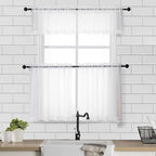 Chyhomenyc Sheer White Tier Curtains 24 Inch Length Set, Small Window Curtains - Image 2