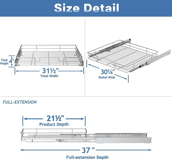 Pull Out Cabinet Organizer 31½" W x 21½" D, Heavy Duty Cabinet Pull Out Shelves - Image 3